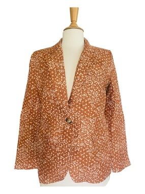Free People Floral Linen Maggie Suit Blazer Toffee Combo Size 0